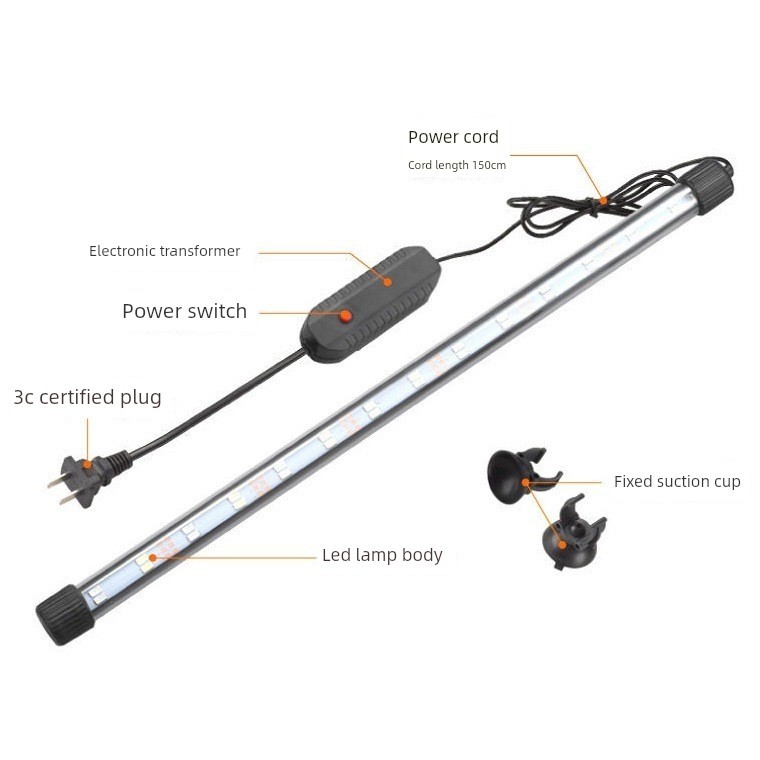 鱼缸上盖顶盖带灯鱼缸灯lexd防水三色变色全光谱增艳灯小型水族