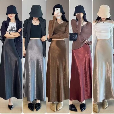 高腰缎面醋酸丝滑半身裙女2026夏季春秋新款包臀鱼尾新中式中长裙