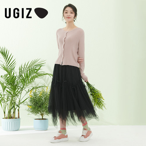 UGIZ2022春季新品韩版女装可爱纯色蝴蝶结不规则纱裙女UAKF875