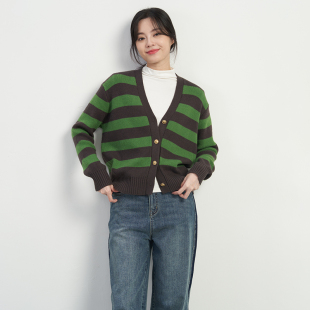 学院风复古慵懒条纹针织开衫 韩版 女UDDH819 新品 UGIZ2024年冬季