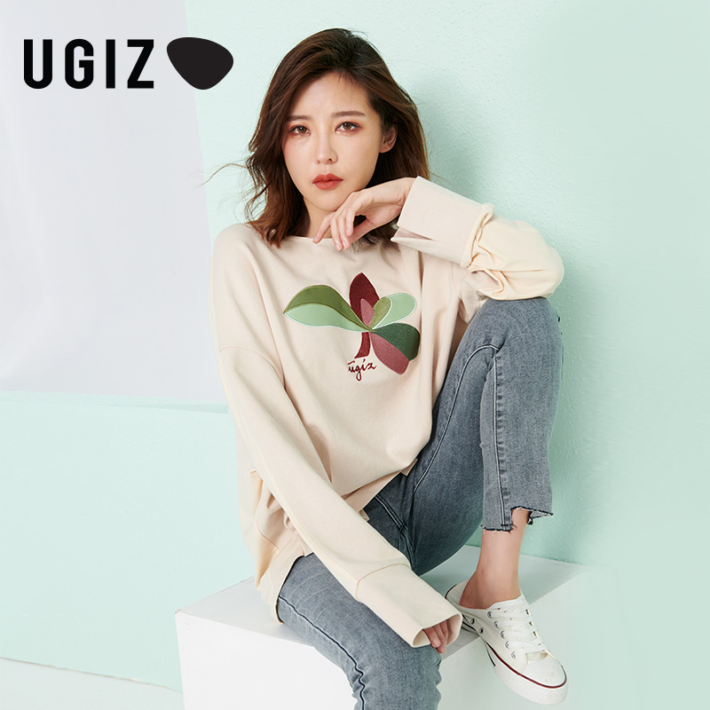 ugiz韩版女装圆领长袖T恤上衣