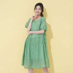 UGIZ夏款韩版商场同款宽松显瘦森系甜美纯色连衣裙女UBOH902