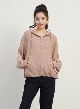 UGIZ2024年秋季新品商场同款韩版连帽薄款宽松套头衬衫女UCSH817