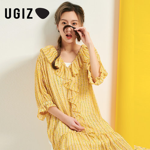UGIZ雪纺连衣裙韩版荷叶小清新