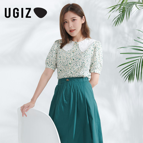 UGIZ商场同款2022夏季新品韩版女装清新娃娃领碎花衬衫女UBSF925