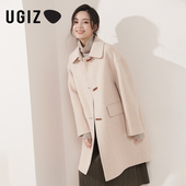 新品 韩版 女装 UGIZ2021冬季 气质时尚 纯色V领双面毛呢大衣女UDHE802