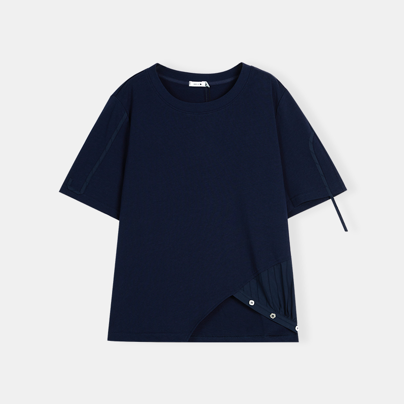 韩版圆领休闲不规则短袖T恤