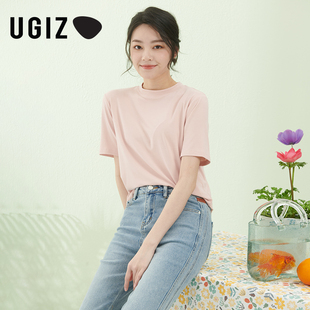 韩版 UGIZ商场同款 新品 休闲圆领清新纯色T恤女UBTF802 2022夏季 女装