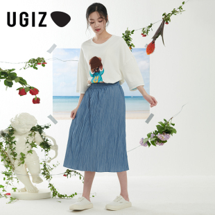 韩版 UGIZ商场同款 新品 女装 2022夏季 纯色压缩半身裙女UBKF823