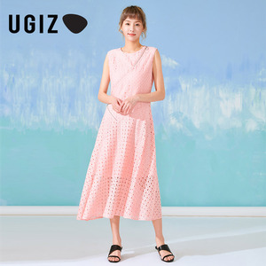 UGIZ夏季新款韩版女装时尚千鸟格子圆领无袖连衣裙女UBOC581-5