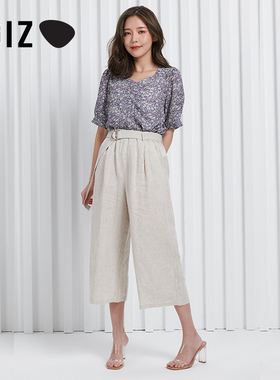 UGIZ夏季新品韩版女装时尚百搭V领碎花短袖衬衫上衣女UBSE378