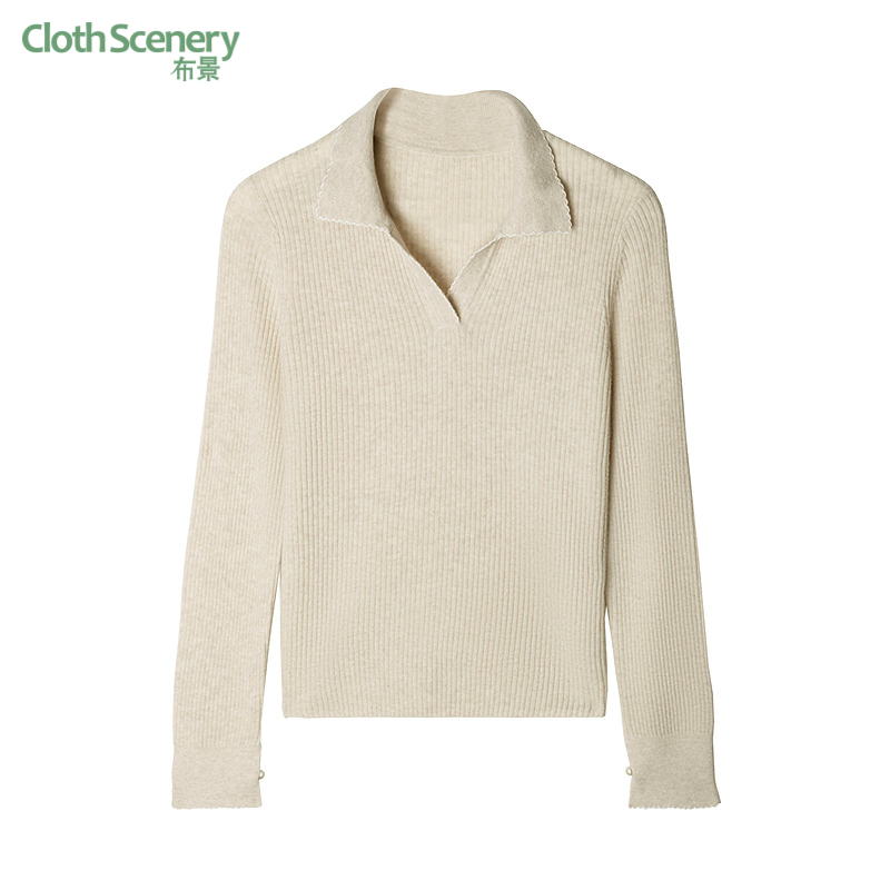 布景羊毛衫女2025年冬季新品简约polo领设计全羊毛针织衫毛衣1578