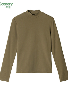 布景长袖打底衫女2025年秋季新品简约半高领纯色内搭上衣T恤0823