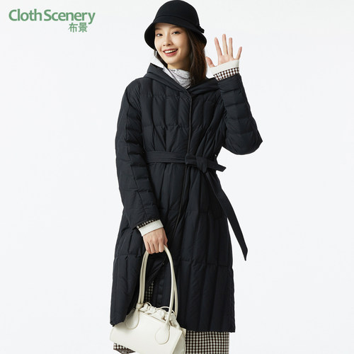 布景白鸭绒中长款羽绒服
