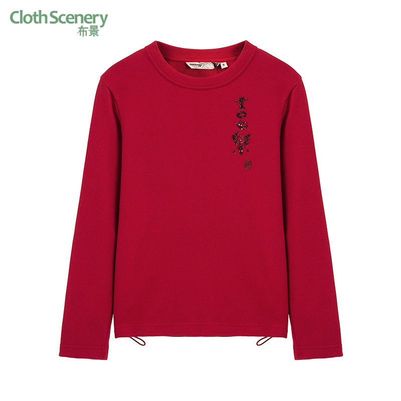 布景卫衣女冬季新品简约亮片珠绣设计圆领长袖上衣外套1786