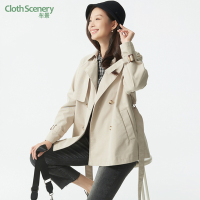 布景宽松西装领短款风衣