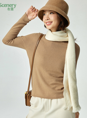 布景羊毛衫女冬季新品简约纯色套头圆领全羊毛针织衫内搭6174