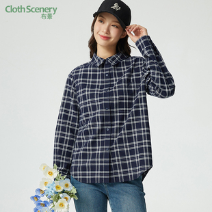 简约通勤翻领宽松纯棉长袖 新品 衬衣1519 女冬季 布景格子衬衫
