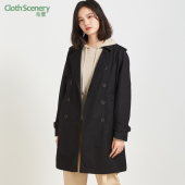 口绑带设计宽松上衣外套0053 双排扣翻领袖 布景中长款 风衣女春季