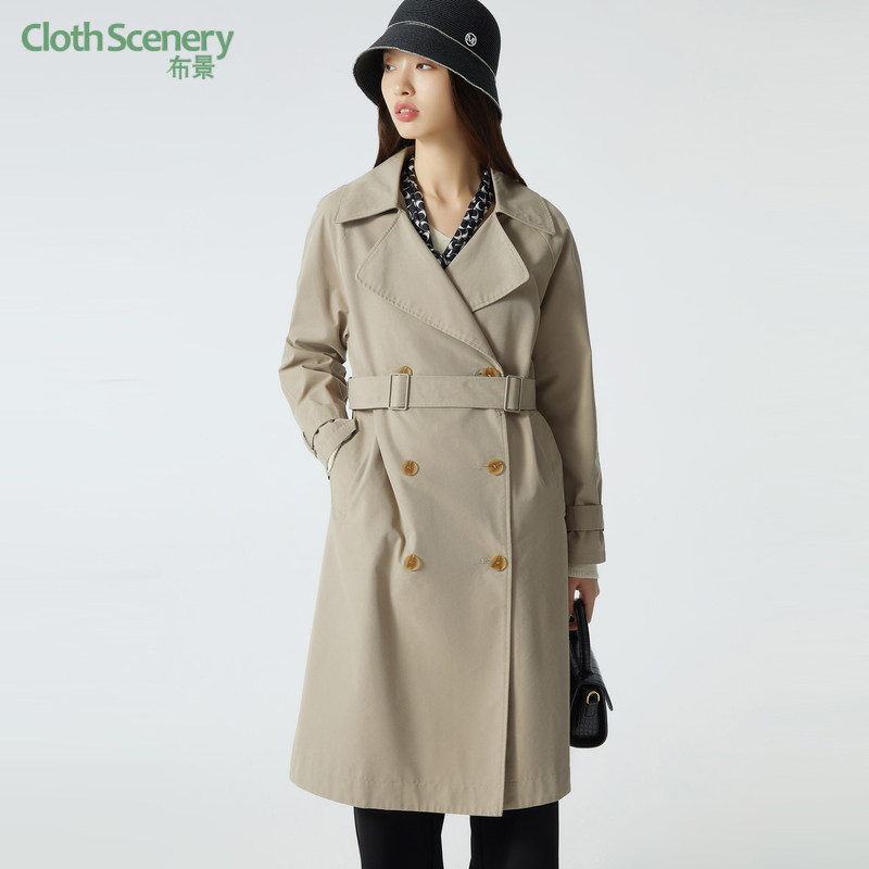 布景双排扣中长款风衣