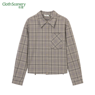 布景衬衫 新品 简约翻领可收缩下摆设计感长袖 格子衬衣1716 女冬季
