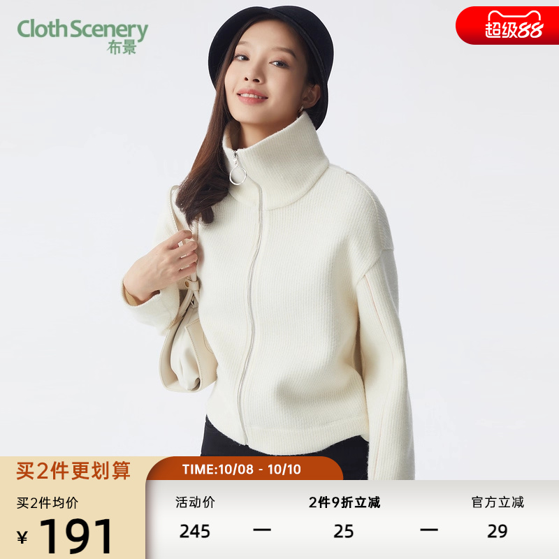 布景毛呢大衣女冬季新品简约条纹立领拉链门襟宽松短款外套1505