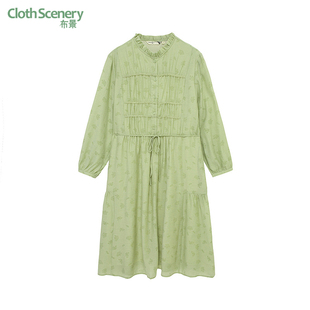 简约气质花边领设计中长裙子0166 新品 布景长袖 连衣裙女秋季