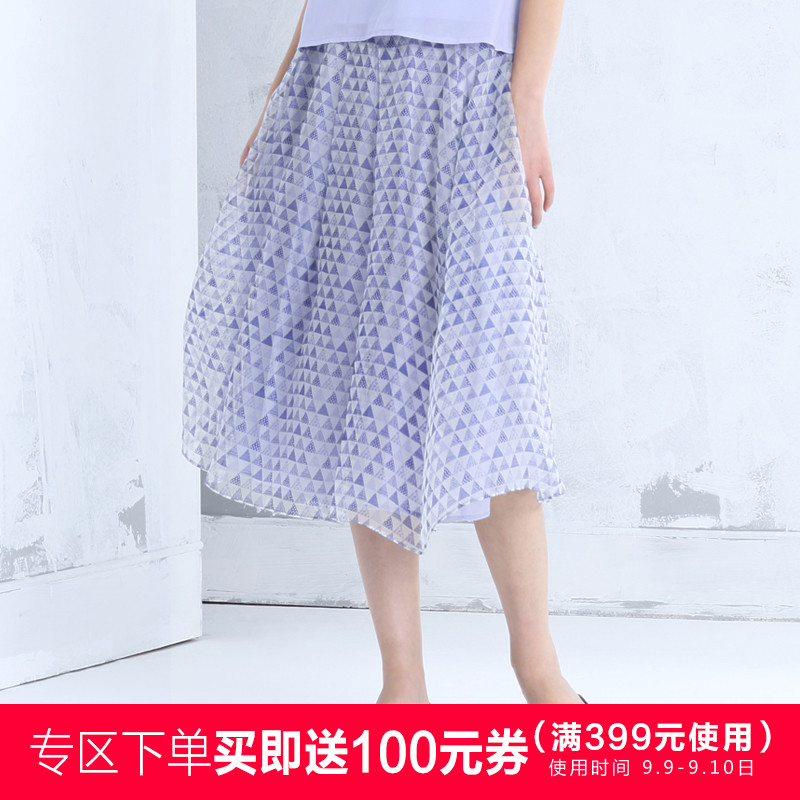 布景 2018夏季新品歐根紗桑蠶絲印花半身裙文藝中裙