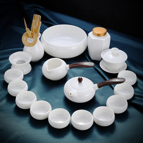 高档羊脂玉德化白瓷轻奢茶壶盖碗