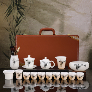 冰种璞玉瓷手绘功夫茶具套装家用办公泡茶送领导长辈乔迁高端礼品
