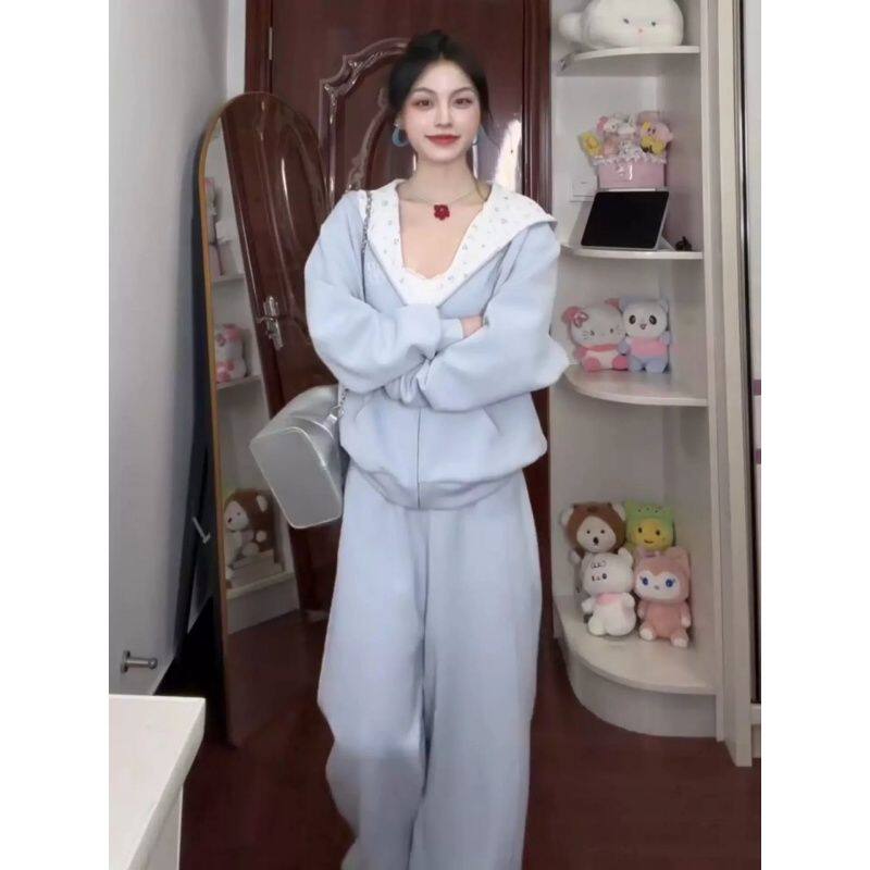 清仓女连帽开衫阔腿运动两件套