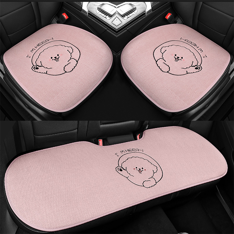 汽车坐垫四季通用棉麻座垫单片垫子三件套女士可爱卡通透气座椅垫