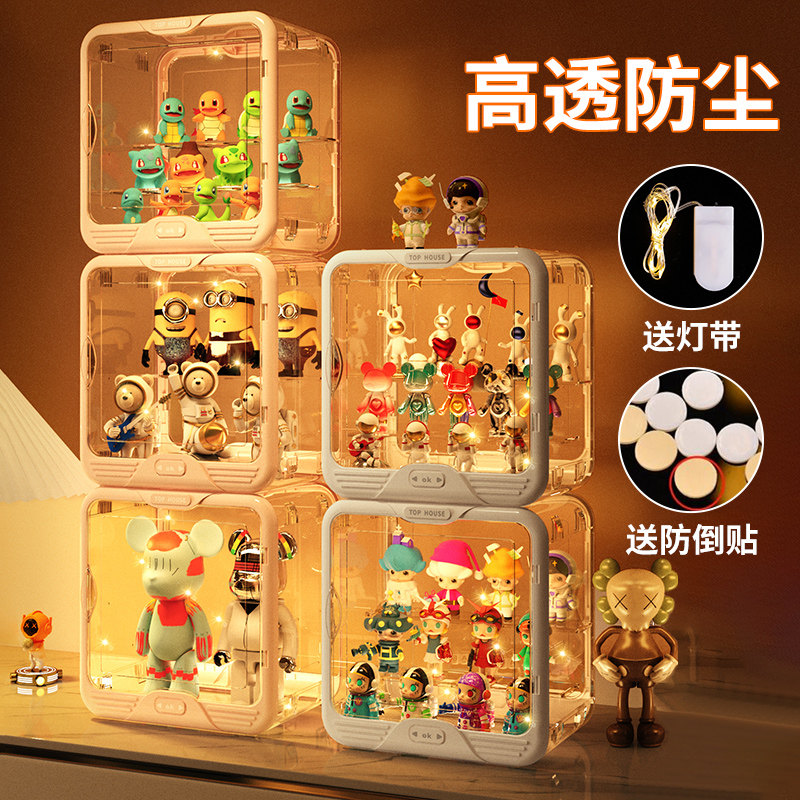 盲盒收纳展示架泡泡玛特手办盒透明亚克力防尘柜popmart置物盒子_虎窝淘