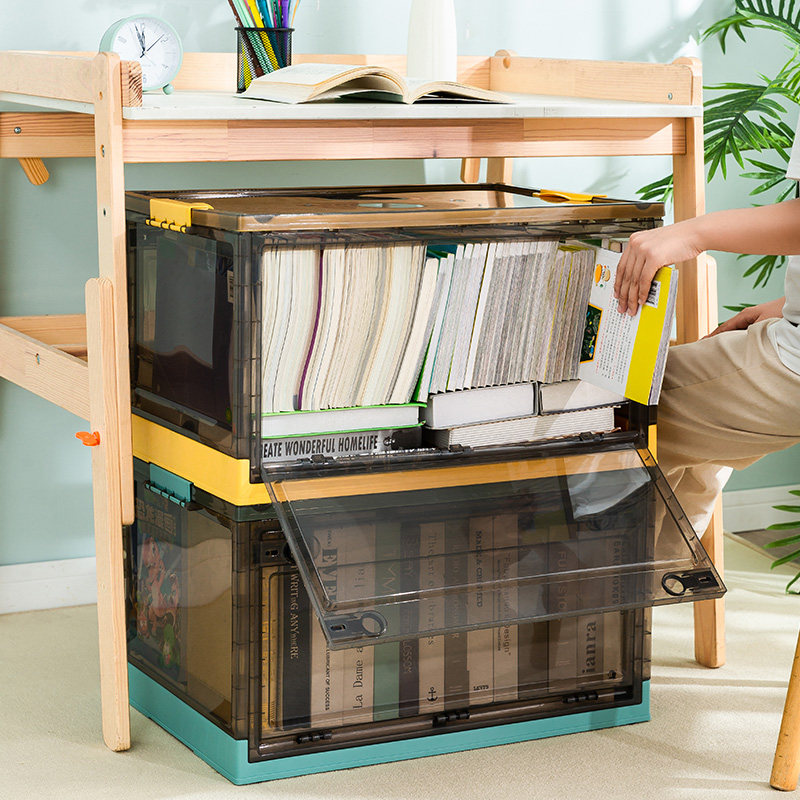 书本收纳盒书籍文具桌面塑料整理箱绘本图书盒子长方形折叠筐神器