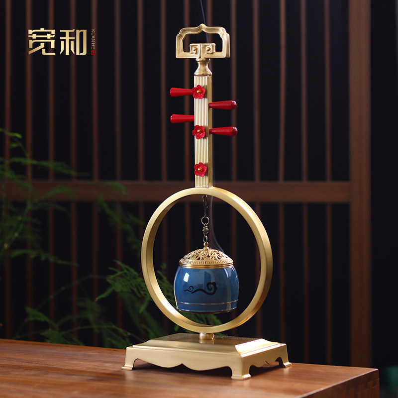 速发宽和 家用檀香炉纯铜音乐熏香蓝线无炉牙茶道办公玄关装饰品