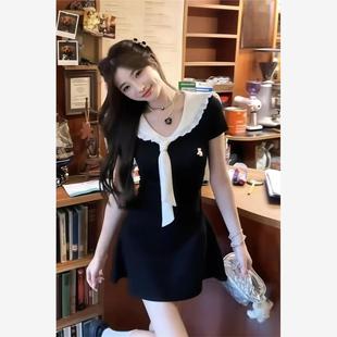 法式 收腰显瘦温柔甜美气质蓬蓬短裙 学院风海军领连衣裙女夏季 新款