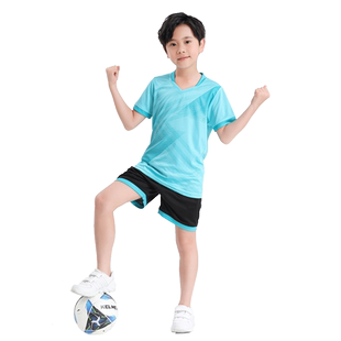 夏季男童女童跑步运动套装透气男孩儿童短袖速干衣套装足球服球衣