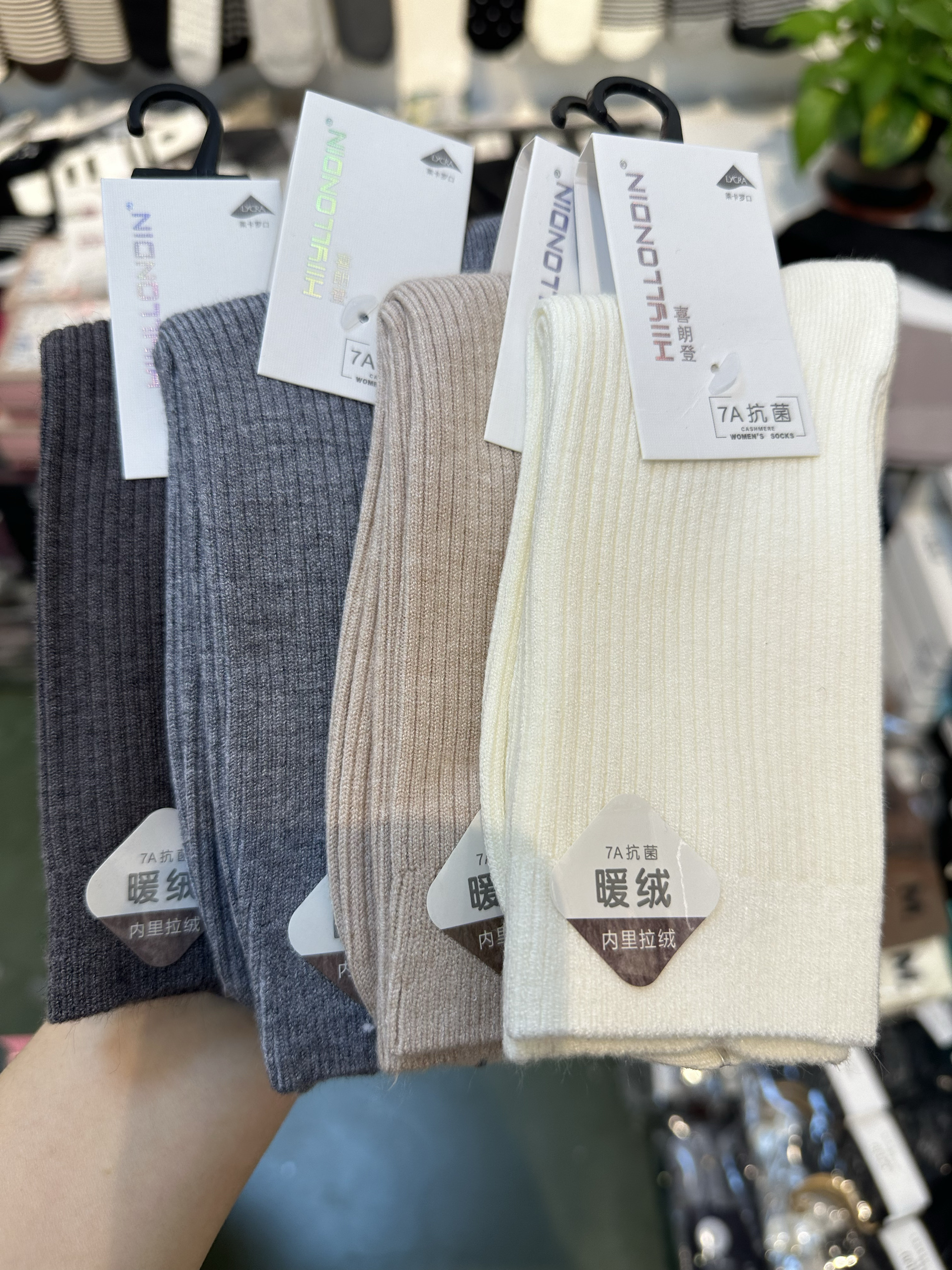 5双包邮喜朗登2402内里拉绒羊绒女袜保暖透气中筒百搭暖绒女袜