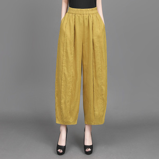 显瘦高腰九分棉麻宽松哈伦裤 亚麻休闲裤 宽松大码 新款 子 女2026夏季