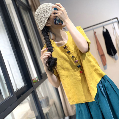 单件套装文艺国风撞色半开衫轻薄