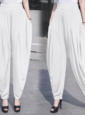 2025白色坠感薄款哈伦裤女裤灯笼裤垮裤垂感加肥冰丝大档裤休闲裤