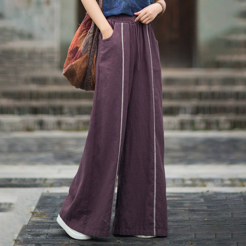 苎麻砂洗原创设计阔腿裤女2025秋季新款个性文艺风百搭长裤休闲裤,女装/女士精品,休闲裤,淘宝优惠券,粉丝福利购,淘宝优惠卷