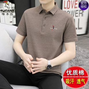 啄木鸟男士短袖t恤夏季新款纯色棉质薄款翻领polo衫男休闲上衣服T
