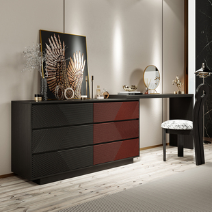 意式极简实木六斗柜可伸缩移动搭台梳妆台卧室抽屉柜收纳柜化妆