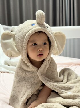 现货大象猪猪兔子婴儿浴巾带帽宝宝洗澡吸水速干不掉毛儿童加厚