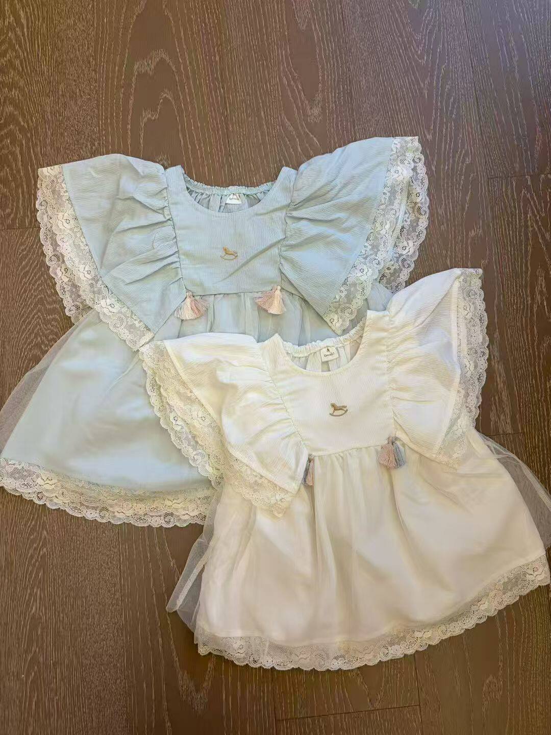 现货发日单木马女童夏季可爱兔子刺绣公主上衣裙80-120