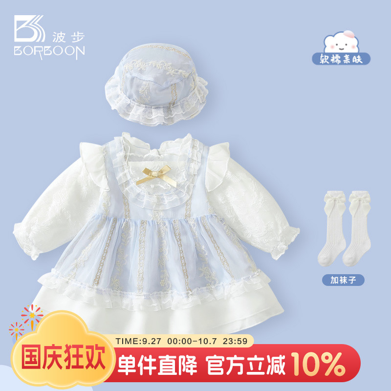 婴儿连衣裙秋装女宝宝生日周岁礼服小月龄公主裙泡泡袖网纱蓬蓬裙