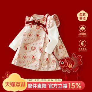 女宝宝周岁礼服春秋女童连衣裙一岁女孩抓周旗袍秋装 婴儿公主裙子