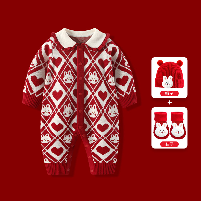 婴儿秋冬连体衣满月百天哈衣