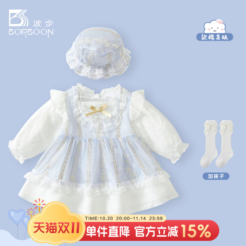 婴儿连衣裙秋装女宝宝生日周岁礼服小月龄公主裙泡泡袖网纱蓬蓬裙